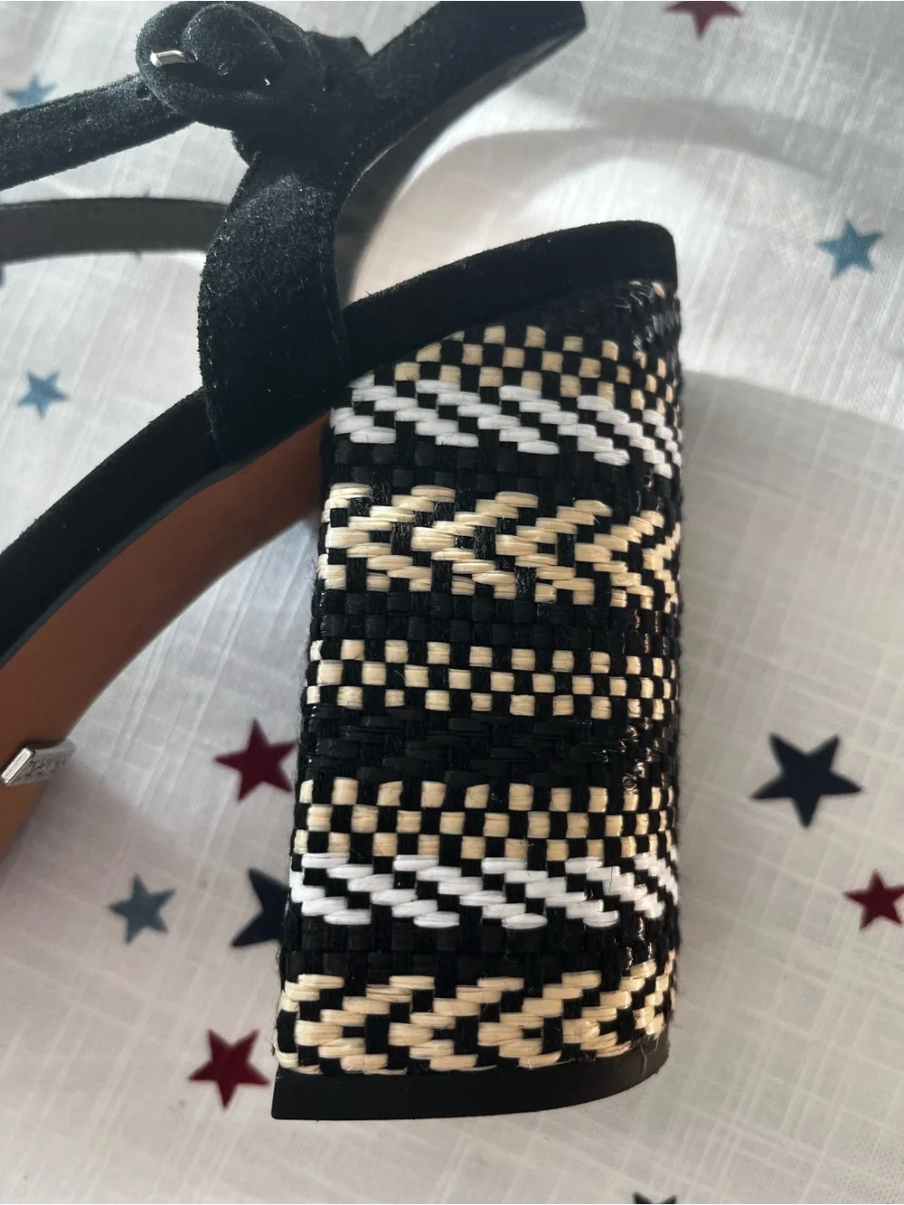 Topshop Black Platform Block Heels with Woven Contrast in Really Nice Condition